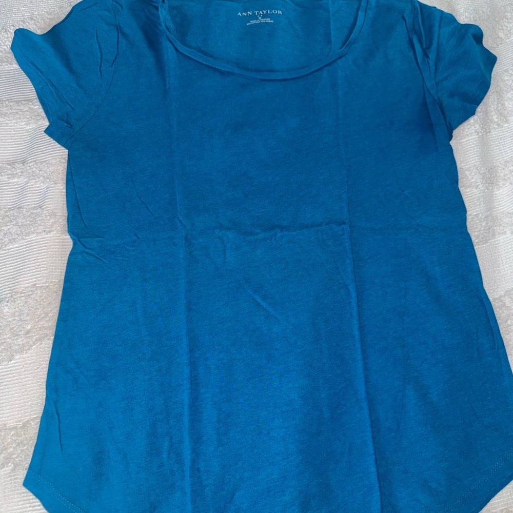 Ann Taylor Blue Fitted Short Sleeve T-Shirt